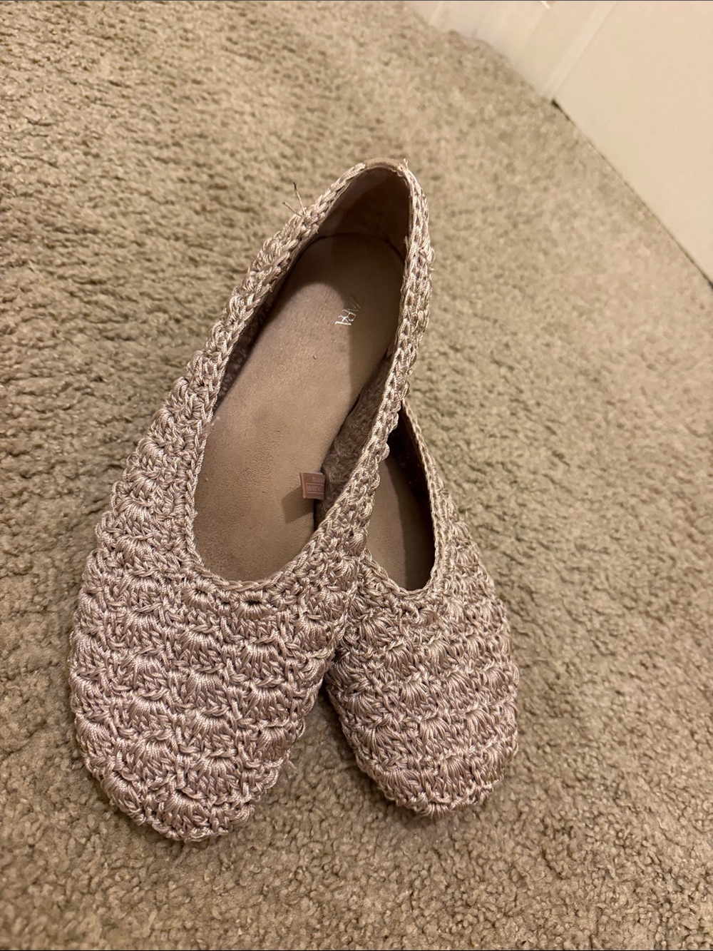 Zara Crochet Knit Ballet Flats in Light Taupe